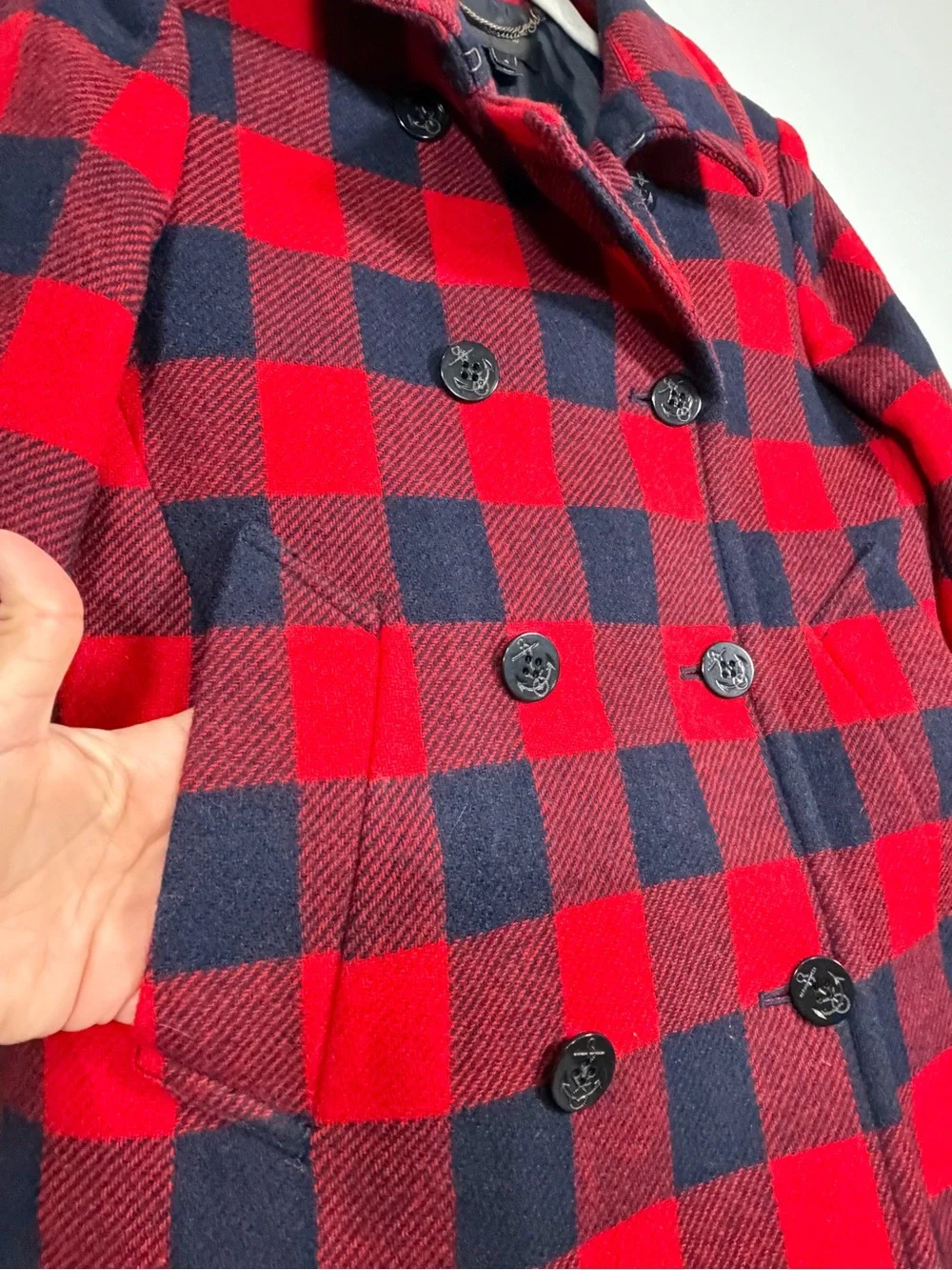 J. Crew Buffalo Plaid Peacoat Wool Jacket Red Navy Blue Checkered Plaid Women 4